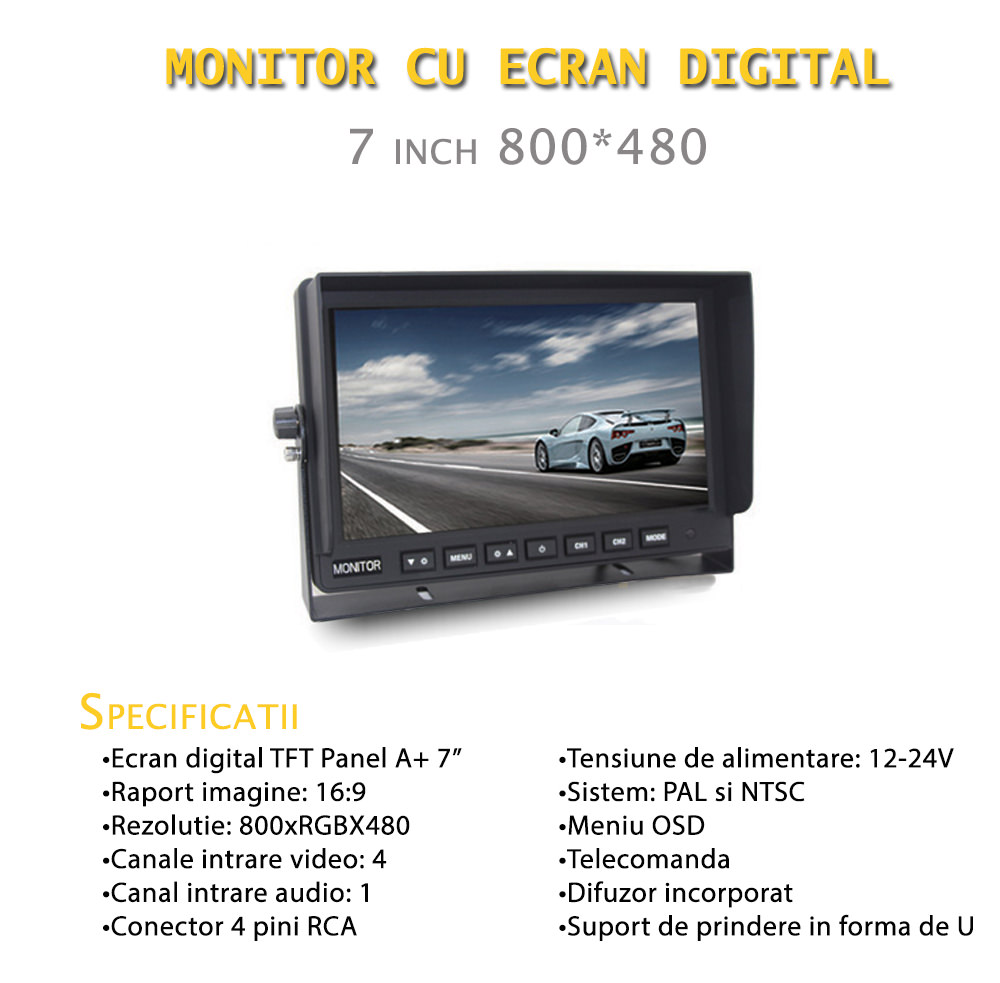 Monitor cu ecran tft 7 inch pentru dube camioane si utilaje