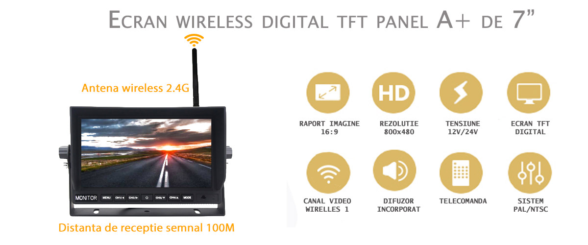 monitor wireless ecran digital tft 7inch dube camioane utilaje