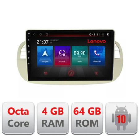 Navigatie dedicata Fiat 500 intre anii 2007-2015 Android radio gps internet Lenovo Octa Core 4+64 LTE Kit-fiat500+EDT-E509-PRO