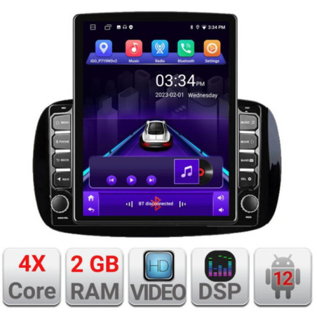 Navigatie dedicata Smart For Two 2015- K-Smart15 ecran tip TESLA 9.7" cu Android Radio Bluetooth Internet GPS WIFI 2+32 DSP Qua