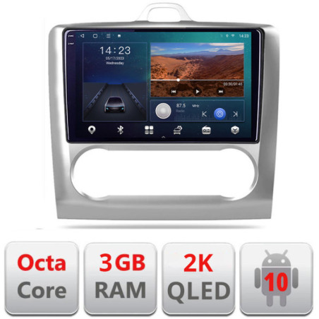 Navigatie dedicata Ford Focus 2 Automat B-140-automatic  Android Ecran 2K QLED octa core 3+32 carplay android auto KIT-140-AUTOMATIC+EDT-E309V3-2K