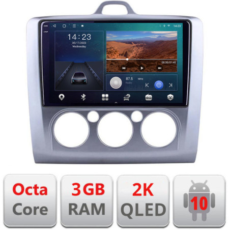 Navigatie dedicata Ford Focus 2 Manual B-140-manual  Android Ecran 2K QLED octa core 3+32 carplay android auto KIT-140-MANUAL+EDT-E309V3-2K
