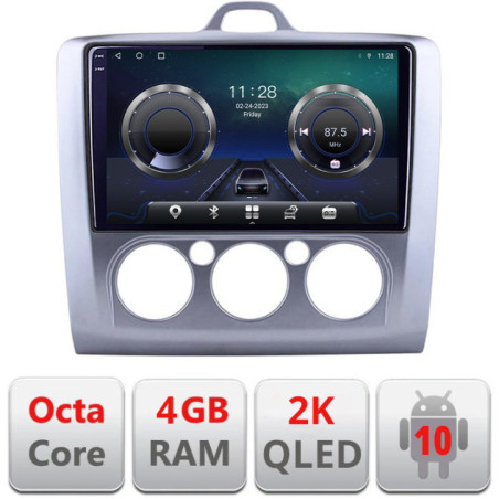 Navigatie dedicata Ford Focus clima manuala C-140-manual Android Octa Core Ecran 2K QLED GPS  4G 4+32GB 360 KIT-140-manual+EDT-E409-2K