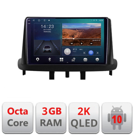Navigatie dedicata Renault Megane 3 B-145  Android Ecran 2K QLED octa core 3+32 carplay android auto KIT-145+EDT-E309V3-2K