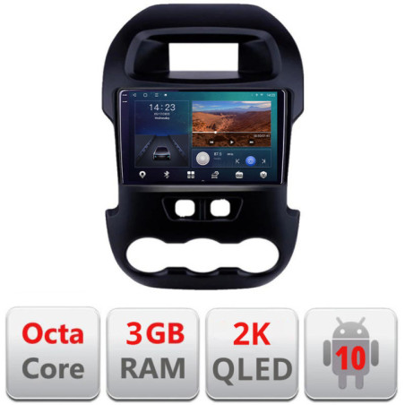 Navigatie dedicata Ford Ranger 2011-2015  Android Ecran 2K QLED octa core 3+32 carplay android auto KIT-245+EDT-E309V3-2K