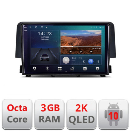 Navigatie dedicata Honda Civic 2016-2020  Android Ecran 2K QLED octa core 3+32 carplay android auto KIT-669+EDT-E309V3-2K