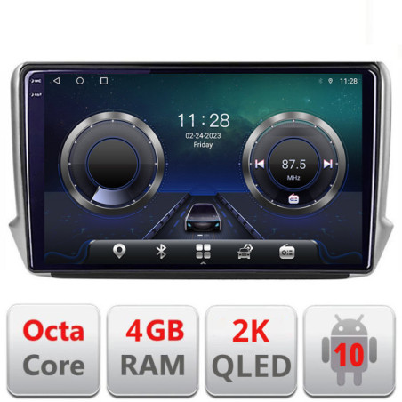 Navigatie dedicata Peugeot 208 2008 C-PSA Android Octa Core Ecran 2K QLED GPS  4G 4+32GB 360 KIT-PSA+EDT-E410-2K