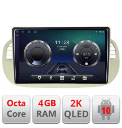Navigatie dedicata Fiat 500 intre anii 2007-2015 Android Octa Core Ecran 2K QLED GPS  4G 4+32GB 360 KIT-fiat500+EDT-E409-2K