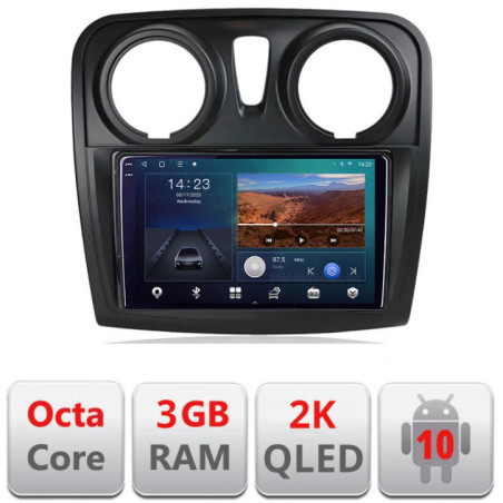 Navigatie dedicata Dacia Sandero Logan Lodgy 2012-2020 B-sandero  Android Ecran 2K QLED octa core 3+32 carplay android auto kit-sandero+EDT-E309V3-2K
