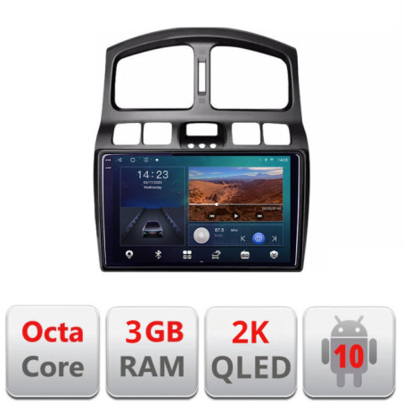 Navigatie dedicata Hyundai Santa Fe 2000-2006  Android Ecran 2K QLED octa core 3+32 carplay android auto KIT-santafe-old+EDT-E309V3-2K