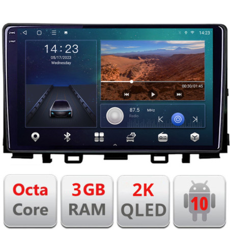 Navigatie dedicata Kia Stonic 2016-2020  Android Ecran 2K QLED octa core 3+32 carplay android auto KIT-stonic+EDT-E309V3-2K