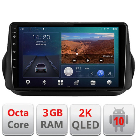 Navigatie dedicata Peugeot Bipper, Citroen Nemo, Fiat Qubo 2008-2017  Android ecran Qled 2K Octa Core 3+32 carplay android auto Kit-bipper+EDT-E310v3-2K