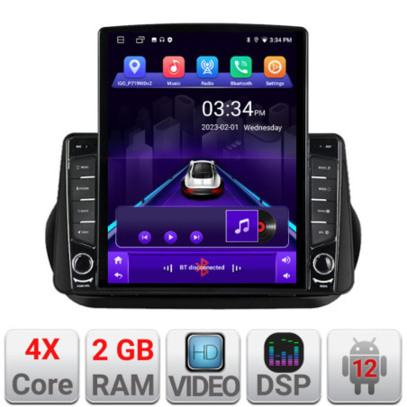 Navigatie dedicata Peugeot Bipper, Citroen Nemo, Fiat Qubo 2008-2017  Android radio gps internet quad core 2+32 ecran vertical 9.7" Kit-bipper+EDT-E708