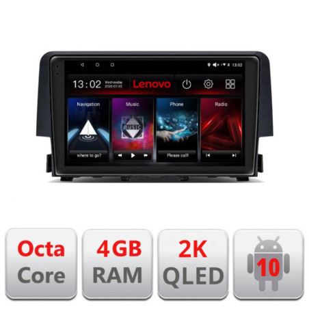 Navigatie dedicata Lenovo Honda Civic 2016-2020 L-669, Octacore, 4Gb RAM, 64Gb Hdd, 4G, QLED 2K, DSP, Carplay, Bluetooth