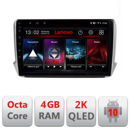 Navigatie dedicata Lenovo Peugeot 208/2008 L-PSA Octa Core, Octacore, 4Gb RAM, 64Gb Hdd, 4G, QLED 2K, DSP, Carplay, Bluetooth