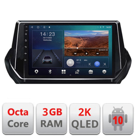 Navigatie dedicata Peugeot 2008 2020- Android ecran Qled 2K Octa Core 3+32 carplay android auto Kit-209-2020+EDT-E309v3-2K