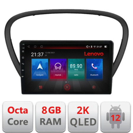 Navigatie dedicata Lenovo Peugeot 607 Octacore, 8 Gb RAM, 128 Gb Hdd, 4G, Qled 2K, DSP, Carplay AA, 360, Bluetooth
