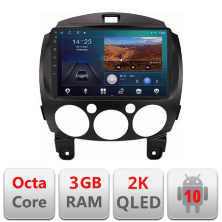 Navigatie dedicata Mazda 2 2007-2013 Android ecran Qled 2K Octa Core 3+32 carplay android auto Kit-mazda2+EDT-E309v3-2K