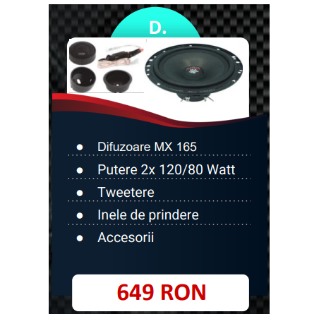 Pachet 2 Difuzoare Audio System MX 165 EVO pentru usile din fata + Tweetere si accesorii instalare