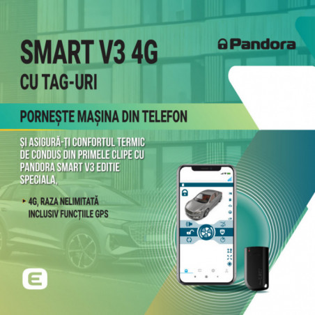 Kit pornire motor Pandora Smart v3 (cu tag) Audi A1 2010-2018, aplicatie telefon 4G, GPS (montaj inclus)