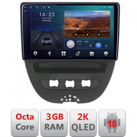 Navigatie dedicata Citroen C1 Peugeot 107 Toyota Aygo 2005-2014  Android ecran Qled 2K Octa Core 3+32 carplay android auto KIT-C1+EDT-E310v3v3-2K