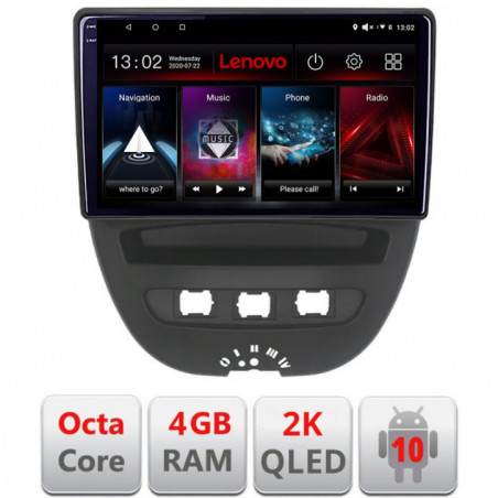 Navigatie dedicata Lenovo Citroen C1 Peugeot 107 Toyota Aygo 2005-2014 , Octacore Qualcomm, 4Gb RAM, 64Gb Hdd, 4G, Qled 2K, DSP, Carplay, Bluetooth