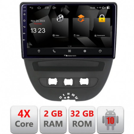 Navigatie dedicata Nakamichi Citroen C1 Peugeot 107 Toyota Aygo 2005-2014 Android Ecran 720P Quad Core 2+32 carplay android auto