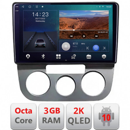 Navigatie dedicata VW Golf 5 2004-2010 clima manuala  Android ecran Qled 2K Octa Core 3+32 carplay android auto KIT-golf5-manual+EDT-E309v3v3-2K