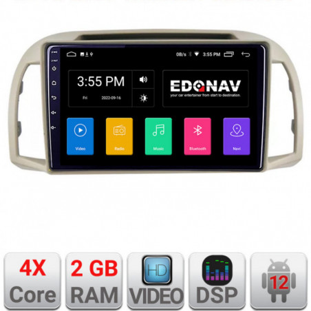 Navigatie dedicata Edonav Nissan Micra 2002-2010  Android radio gps internet 2+32 KIT-micra2003+EDT-E209