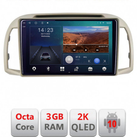 Navigatie dedicata Nissan Micra 2002-2010  Android ecran Qled 2K Octa Core 3+32 carplay android auto KIT-micra2003+EDT-E309v3v3-2K