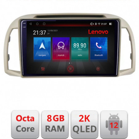 Navigatie dedicata Lenovo Nissan Micra 2002-2010 Octacore, 8 Gb RAM, 128 Gb Hdd, 4G, Qled 2K, DSP, Carplay AA, 360,Bluetooth