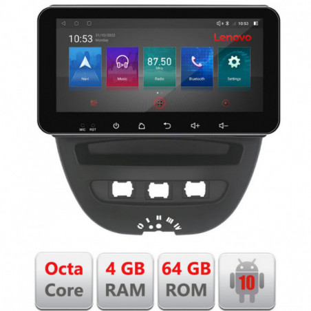 Navigatie dedicata Lenovo Citroen C1 Peugeot 107 Toyota Aygo 2005-2014  Android radio gps internet Octa Core 4+64 LTE ecran de 10.33' wide KIT-C1+EDT-E511-pro