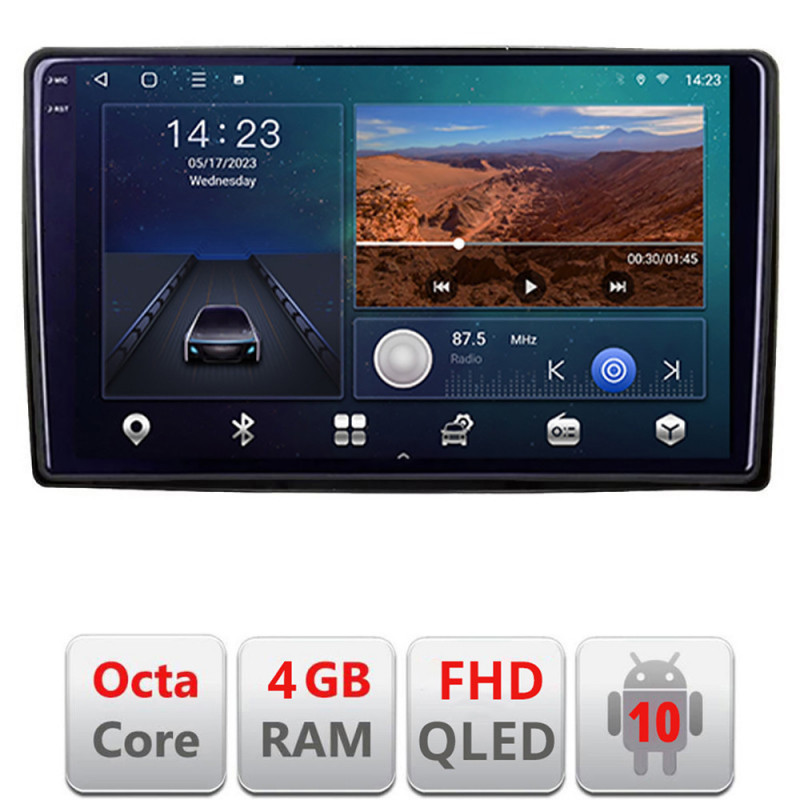 Navigatie universala 2din-2  Android Ecran QLED octa core 4+64 carplay android auto KIT-2din-2+EDT-E309V3