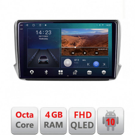 Navigatie dedicata Peugeot 208/2008 B-PSA  Android Ecran QLED octa core 4+64 carplay android auto KIT-PSA+EDT-E310V3