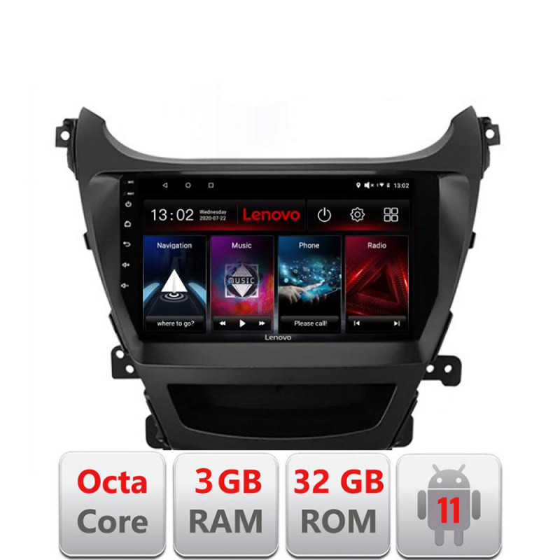 Navigatie dedicata Hyundai Elantra 2013-2015 D-359 Lenovo Octa Core cu Android Radio Bluetooth Internet GPS WIFI DSP 3+32 GB 4G