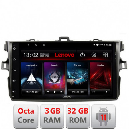 Navigatie dedicata Toyota Corolla 2007-2013 D-063 Lenovo Octa Core cu Android Radio Bluetooth Internet GPS WIFI DSP 3+32 GB 4G