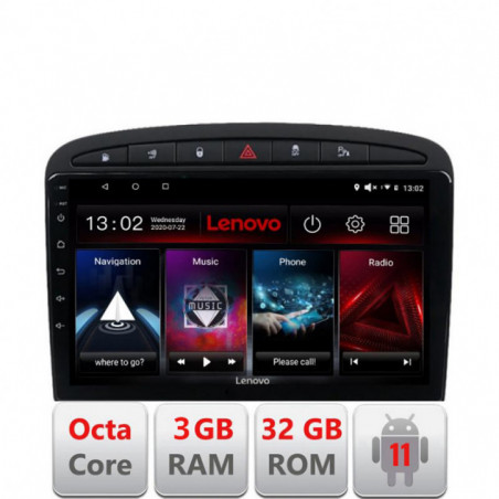 Navigatie dedicata Peugeot 308 D-038 Lenovo Octa Core cu Android Radio Bluetooth Internet GPS WIFI DSP 3+32 GB 4G KIT-038+EDT-E