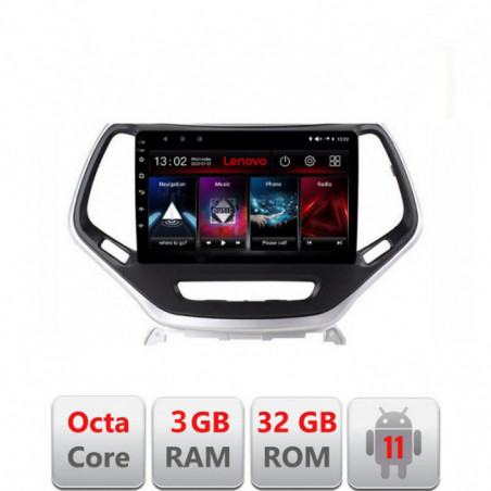 Navigatie dedicata Jeep Cherokee 2014-2019 D-248 Lenovo Octa Core cu Android Radio Bluetooth Internet GPS WIFI DSP 3+32 GB 4G K