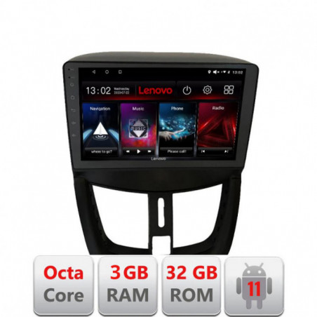 Navigatie dedicata Peugeot 207 D-PE01 Lenovo Octa Core cu Android Radio Bluetooth Internet GPS WIFI DSP 3+32 GB 4G KIT-PE01+EDT
