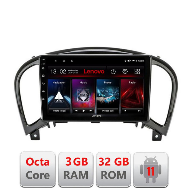Navigatie dedicata Nissan Juke 2010-2015 D-JUKE Lenovo Octa Core cu Android Radio Bluetooth Internet GPS WIFI DSP 3+32 GB 4G KI
