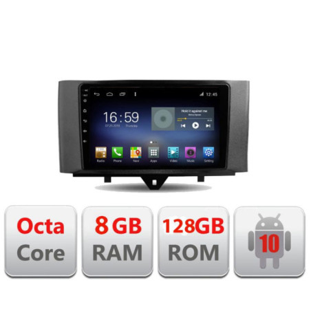 Navigatie dedicata Smart For Two 2010-2015 F-Smart10 Octa Core cu Android Radio Bluetooth Internet GPS WIFI DSP 8+128GB 4G