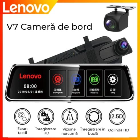 Oglinda cu camera DVR Lenovo V7 ecran de 9..66 inch 2K fata 1080p spate Wifi Blind Spot Adas