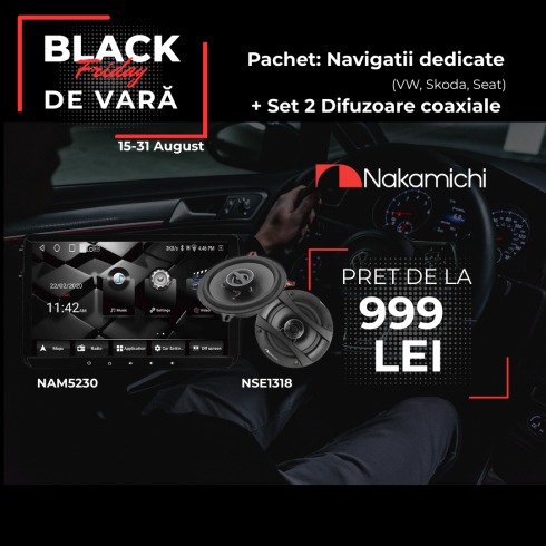 Pachet Navigatie VW Skoda Seat 2010-2017 2+32 plus Set 2 Difuzoare coaxiale Nakamichi pe 2 cai, 130 mm, 150 W max