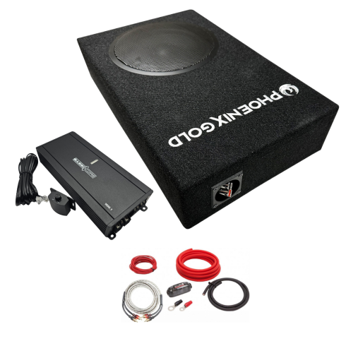 Subwoofer pasiv SLIM single Phoenix Gold, amplificator monobloc BassCore si cablaj de alimentare