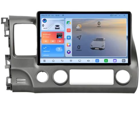 Honda Civic 2005-2011 Android 8 Core 2.2 GHz 8+128 Qled 1K ADAS 4G LTE GPS 360 KIT-044+EDT-E410V3 Navigáció