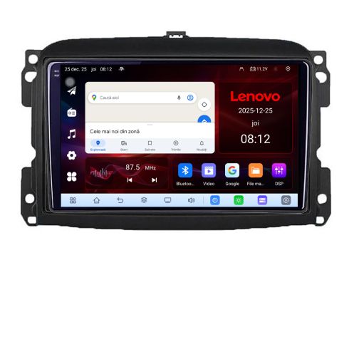 Navigatie Fiat 500 2015-2021 Lenovo Kit-500new 8 Core 2.2 Ghz 8+128 Qled Incell 1K Android 360 Carplay DSP AHD 1080P ADAS 4G Wifi 5Ghz Bluetooth PRO