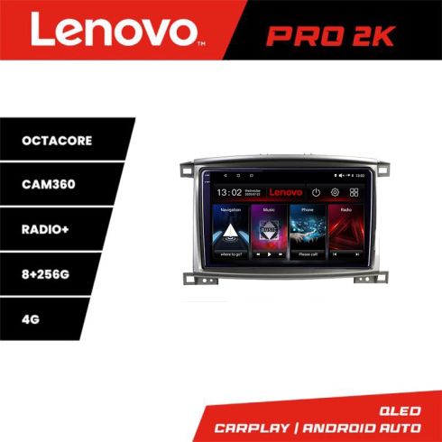 Toyota Land Cruiser L100 2002-2008 navigáció Lenovo Kit-L100 8 magos QLED 2K 8+256 360 Android Waze USB internet navigáció Youtube rádió v1