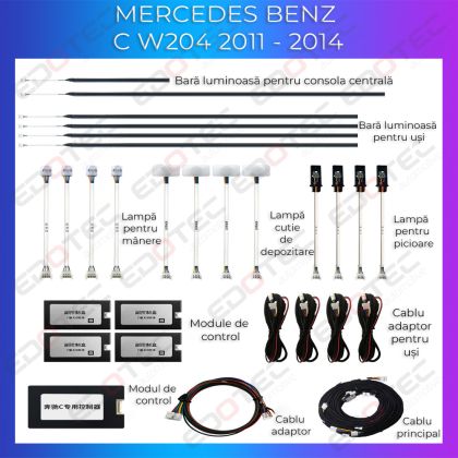 Mercedes W204 2011-2014 hangulatvilágítás, dedikált ventilátorvilágítás, telefonvezérléssel vagy eredeti rendszerrel