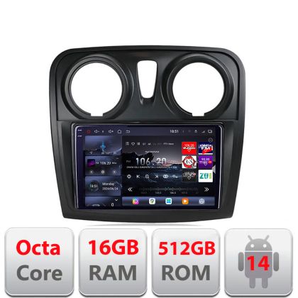 Navigatie Dacia Sandero Logan 2012-2020 Edotec Kit-sandero 8 core QLED 2K 16+512 360 Android Waze USB Navigatie Internet Youtube Radio