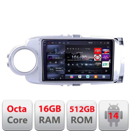Navigatie Toyota Yaris 2010-2018 Edotec Kit-YARIS10 8 core QLED 2K 16+512 360 Android Waze USB Navigatie Internet Youtube Radio Edotec